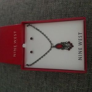 Nine West Ruby Necklace and Earring Set